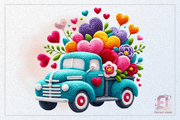 Crochet Truck with Hearts Clipart PNG: Cozy Charm for Your Creative Projects