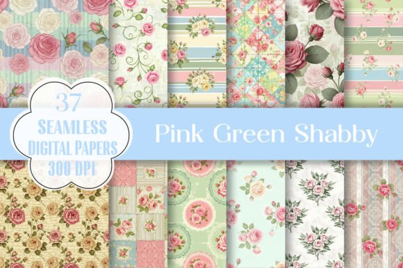 Seamless Pink Green Shabby Digital Papers: A Creative Toolkit for Every Project